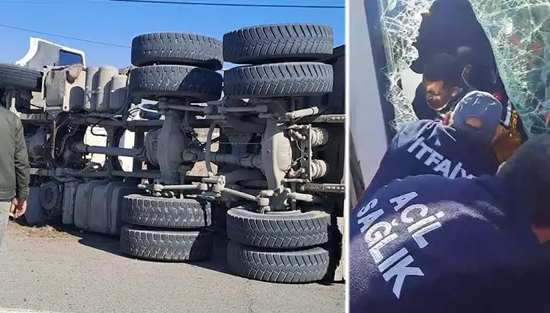 Virajı Alamayan Kamyonun Yan Yatması Kazaya Yol Açtı!